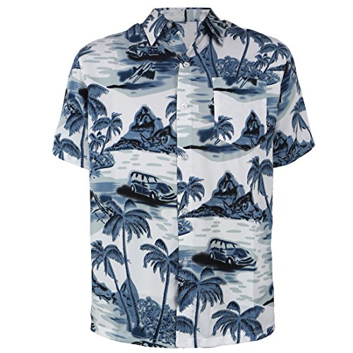Mens Hawaiian Shirts Short Sleeve Casual Button Down Aloha Shirt Hawaii Palm Wave Beach Tops Pink Blue