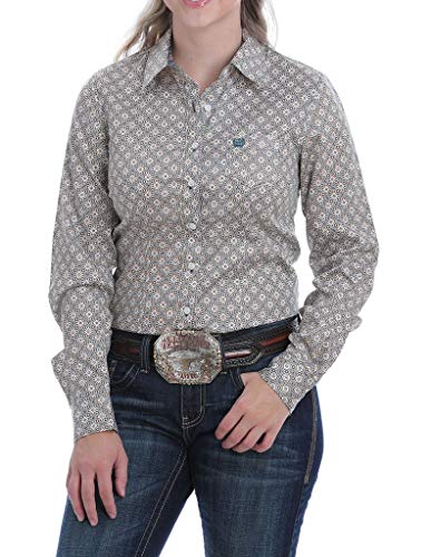 Cinch Women's Blue Tile Print Button Long Sleeve Western Shirt Blue X-Small