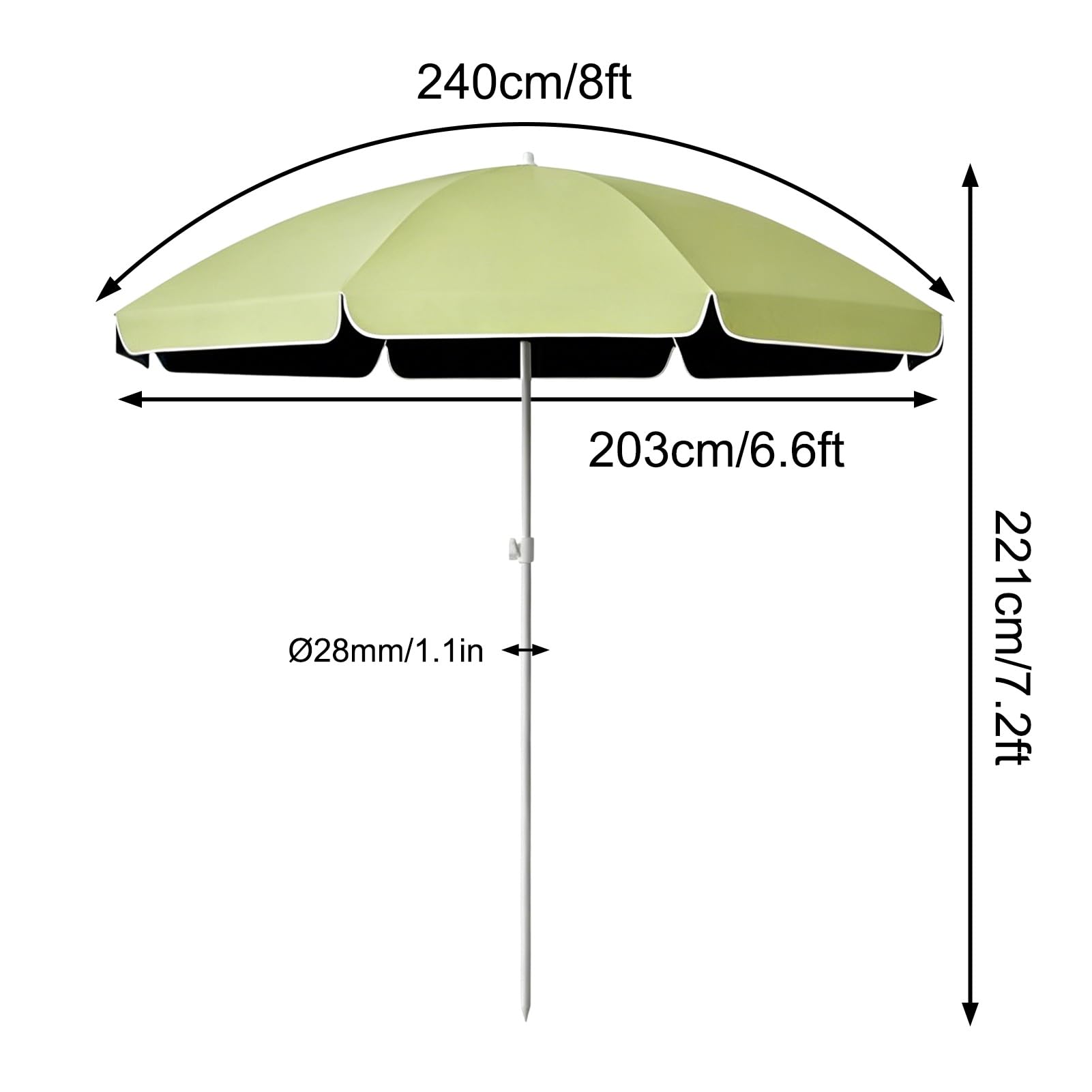 Parasol Plażowy 240 cm z Regulowaną Wysokością, Wodoodporny Parasol Ogrodowy z UPF 50+, do Ogrodu na Plażę na Kemping