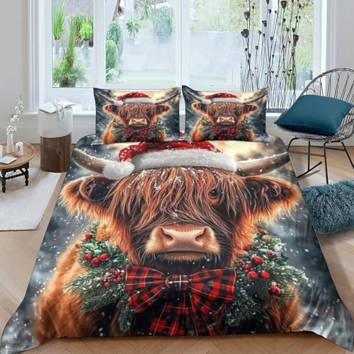 Linge de lit en microfibre hypoallergénique et douce motif 3D vache Highland - 2