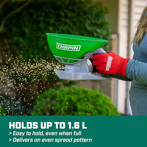 Image of Chapin 8706G Spreader, Lawn and Garden, TurfPro, Hand Crank, Lightweight, Portable, Poly Scoop, Thumb Control Gate, 3 Settings, Ideal for Small Spaces, 15 Setting Gate, Fertilizer and Seeds, 0.3 Gal