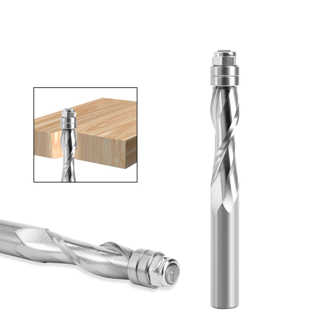 1 x 12 mm Schaft, bündige Zierleiste, Hartmetall-Spirallager, CNC-Fräser, hochgeschnitten, Schaftfräser, Holzfräser, Fräser (Up-Cutter)
