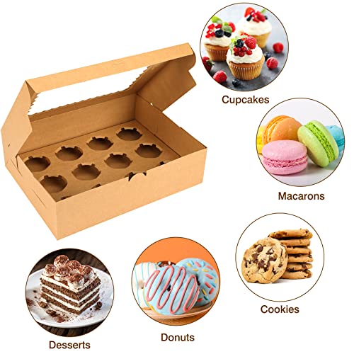 Moretoes Cupcake Boxes 10 Packs Brown Cupcake Containers 12 Count Kraft Bakery Carrier Boxes With Windows And Inserts To Hold Cupcakes, Muffins And Pastries #TOP4