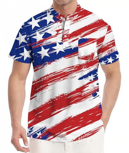 Polos de golf para hombre, camisa henley sin cuello, manga corta con bolsillo miniatura 2