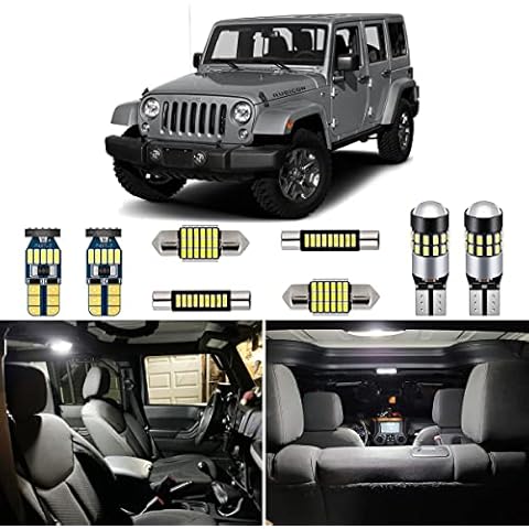 AUTOGINE 6 Piece CANBUS LED Interior Light Kit for Jeep Wrangler JK 4-Door 2007 2008 2009 2010 2011 2012 2013 2014 2015 2016 2017 2018 Super Bright 6000K White LED Bulbs Package + Install Tool Cover