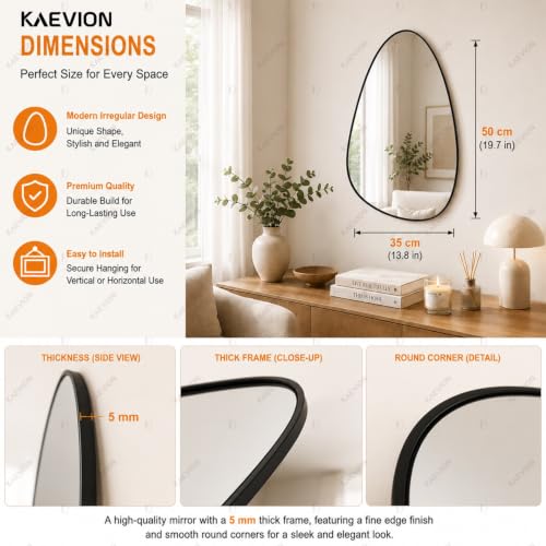 Image of Irregular Wall Mirror, 19.7 x 13.8 Inch Wall Hanging Mirror with Black Bidding, 5mm HD Floating Glass, Modern Aesthetic Vanity Mirror for Bedroom, Living Room, Entryway