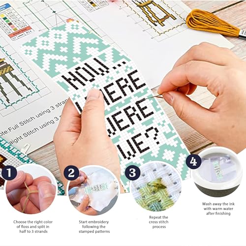 Image of FREEBLOSS 6 Set Cross Stitch Bookmark Kit Stamped Cross Stitch Kit Read Text Stamped Embroidery Bookmark with Instruction Cross Stitch Kits for Adults DIY Bookmark Kit 8.66''x3.14''