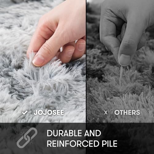 JOJOSEE Hochflor Teppich Wohnzimmer, 160 x 230 cm Anti-Rutsch Wohnzimmerteppich, Waschbarer Flauschiger Teppich für Schlafzimmer & Kinderzimmer, Hellgrau