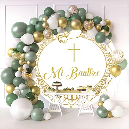 OERJU 7.2x7.2ft Mi Bautizo Round Backdrop First Holy Communion Baptism Christening White Photography Background Circle Backdrop Cover Newborn Baby Shower Party Decoration Photo Booth Props by OERJU - Image 4