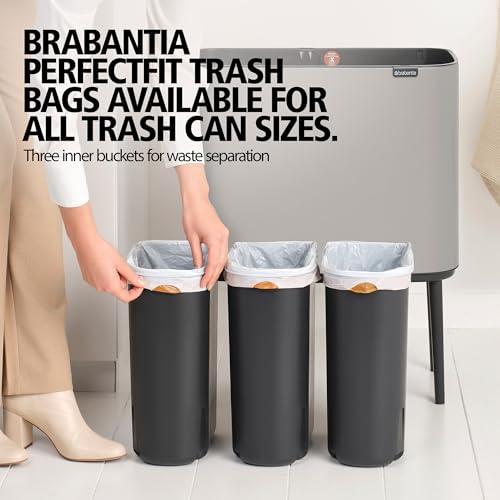 Image of Brabantia Bo Touch Bin 3 x 2.4 Gallon /11L (Soft Gray), Triple-Container Trash Can for Kitchen, Soft-Touch Garbage Can with 3 Inner Buckets and Raised Base