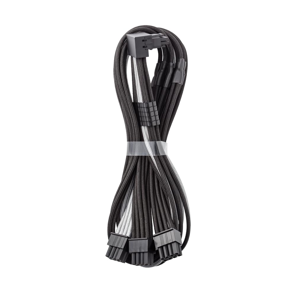 CableMod C-Series Pro ModFlex Sleeved 12V-2x6 12VHPWR 90° StealthSense PCIe Cable for Corsair Type 4 / Type 3 - Variant A (Black + Silver, 16-pin to Triple 8-pin, 60cm)