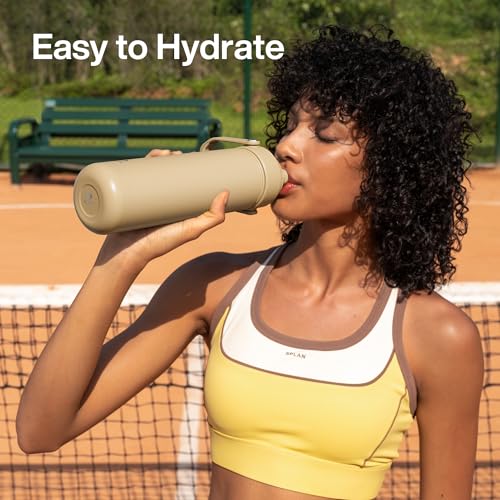 Image of ENCOOL Insulated Water Bottle with Straw Stainless Steel Water Bottle, Leak-Proof, BPA-Free, Double Wall Vacuum Keeps Cold for 24 Hours for Sports, Travel, School (18 oz, Indian Khaki)