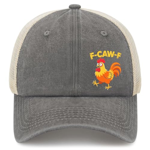 Made in USA F-Caw-FS Funny Chicken Humor Cap Cotton Washed Baseball Caps Adjustable Hat Custom Gifts Light Grey