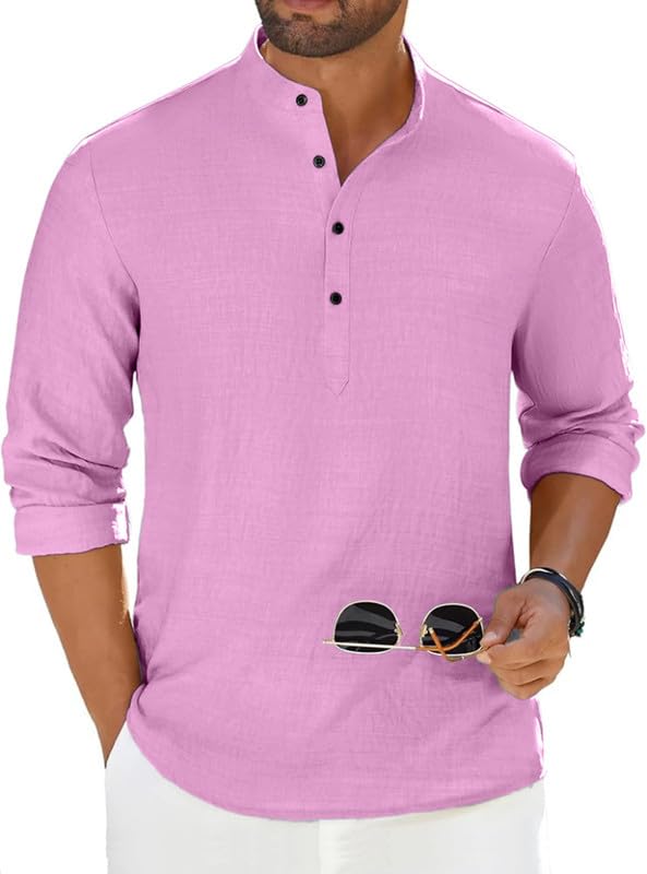 Men's Casual Kurta Style Shirt in Cotton Blend Fabric | Mandarin Collar Long Sleeve Half Button Shirt for Ethnic Comfortable Straight Design with Relaxed Fit-picture-31