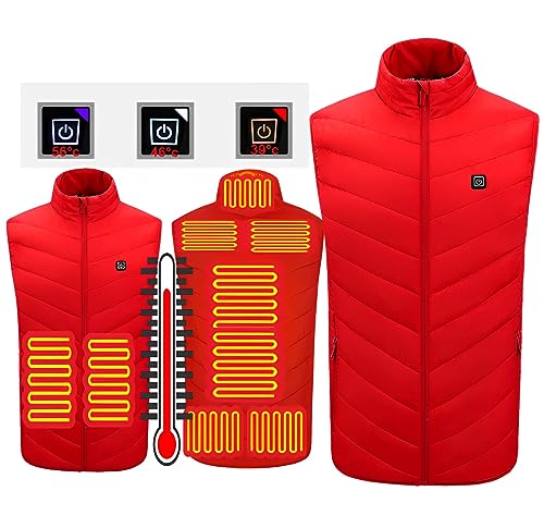 Image of New Unisex Heated Vest with 3 Heating Levels, 9 Heating Zones, Washable Stand Collar Lightweight Zip Heated Vest
