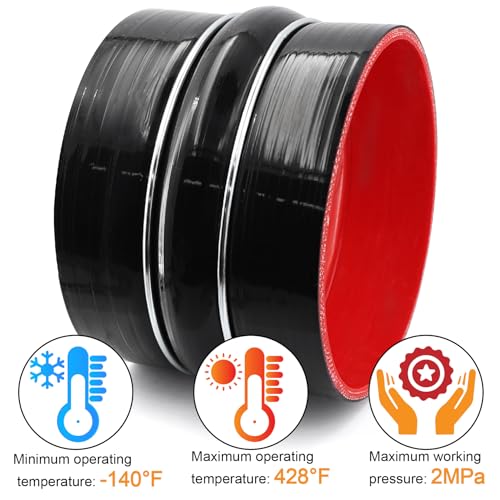 Image of Straight Coupler Silicone Hose ID 5 inch 4 Ply Polyester Reinforcement as Turbocharger Tube Air Intake Pipe with 2 Stainless Steel T Clamps