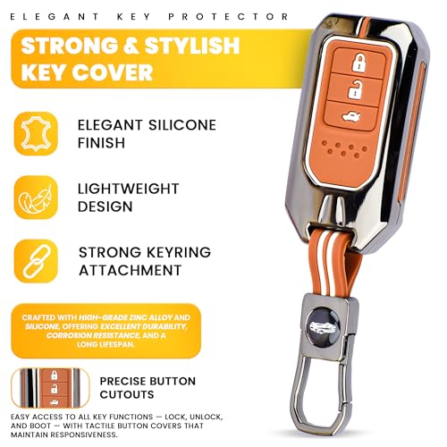 Image of Coll of Fest Premium Metal Silicone Brown Key Cover Compatible with Honda City | Honda BRV | Honda CRV | Honda WRV | Honda Jazz 3 Button Smart Key Glow in the Dark