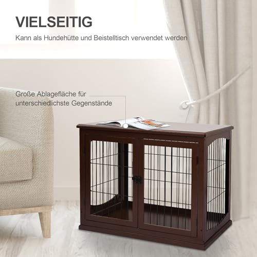 PawHut Hundekäfig für Zuhause, Hundehütte mit 2 Eingängen, Abschließbar Hundebox, Hundehaus für kleine Hunde, Braun, 58,5 x 81 x 66 cm