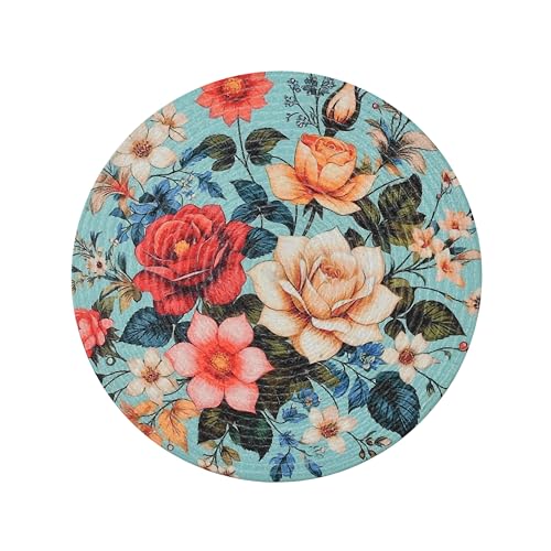 Image of LaVichitra Cotton Table Placemat | Dining Table Mat | Bed Side Table Mat | Cotton Round Shape Placemats | Washable PlaceMat for Shelves & Plant Pots - Pack of 1, Blossom