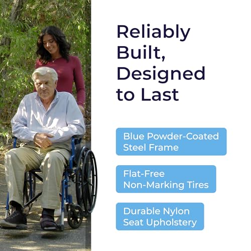Image of Drive Medical Blue Streak Foldable Wheelchair, Leg Rests, 18 inch Seat