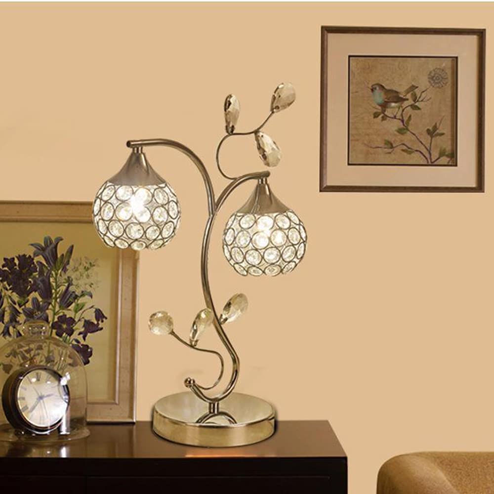 Moderne Kristall-Tischlampe E27 In Silber – Mit Kabel-Schalter, Max. 60W, Metall, Für Schlafzimmer, Büro Oder Wohnzimmer