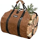 Amagabeli Fireplace Carrier Waxed Canvas Fire Place Sturdy Wood Carring Bag with Handles Security Strap for Camping Indoor Firewood Logs Tote Holder Birchwood Stand