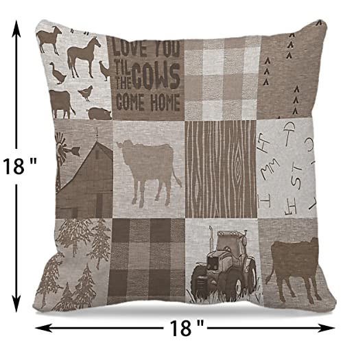 Camping Themed 18″×18″Set Of 4 Adventure Awaits Farm Animals Cow Wild Animals Deer Bear Checkered Art Throw Pillow Case,Home Bedroom Living Room Girl Room Sofa Couch Bed Decor,Gifts For Campers #TOP2