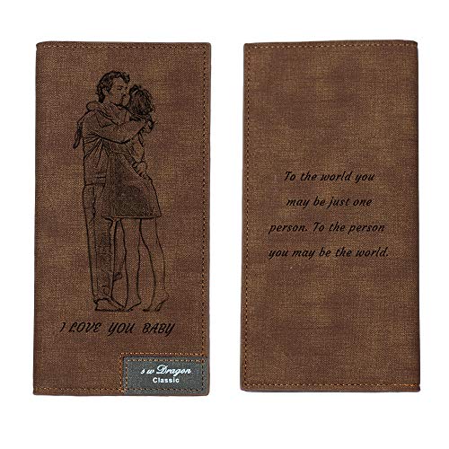 Portefeuille Photo sculpté personnalisé, Portefeuille Photo personnalisé pour Homme, Mari, père, Fils, Cadeaux de Noël (Brun Clair)