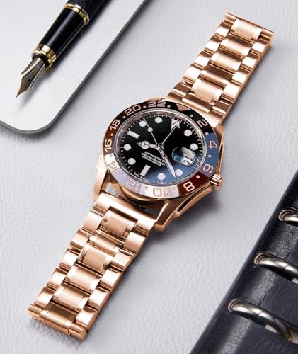 Image of BINLUN Stainless Steel Watch Bands 12mm-24mm Universal Metal Replacement Watch Straps SmartWatch Bracelets Links Straight & Curved Ends Men Women 6 Colors