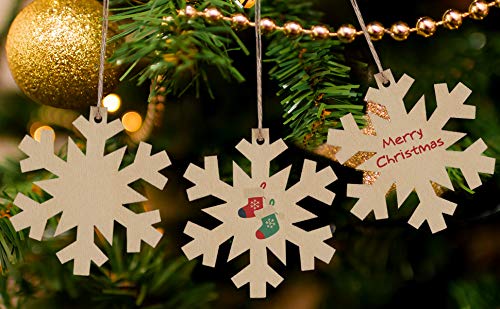 Unfinished Wooden Christmas Ornaments-Tmflexe 50-Pack Paintable Blank Xmas Tree Hanging Wood Slices for Kids DIY Art Crafts, Christmas DIY Wood Snowflake - Thumbnail 7