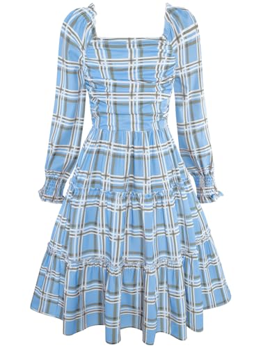 HOZIY Girls Long Sleeve Dress Ruched Smocked Tiered Ruffle A-Line Casual Boho Teen Dresses with Pocket Size 6-16 Years
