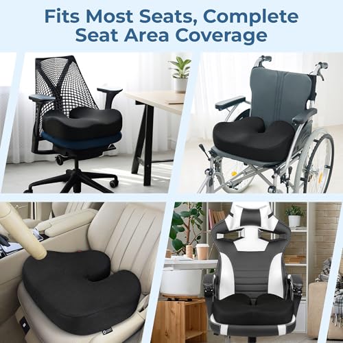 Image of 5 STARS UNITED Seat Cushion - Memory Foam Chair Cushion for Tailbone Pain Relief - Ergonomic Support for Coccyx, Sciatica & Butt - Office, Desk & Gaming Chair, Car Seat, Wheelchair, Black