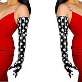 DooWay Polka Dots Gloves 70CM 27 inches Super Long Faux Patent Leather Shiny Wet Look Black with White Dots Opera Glove for Cosplay Fashion Costume