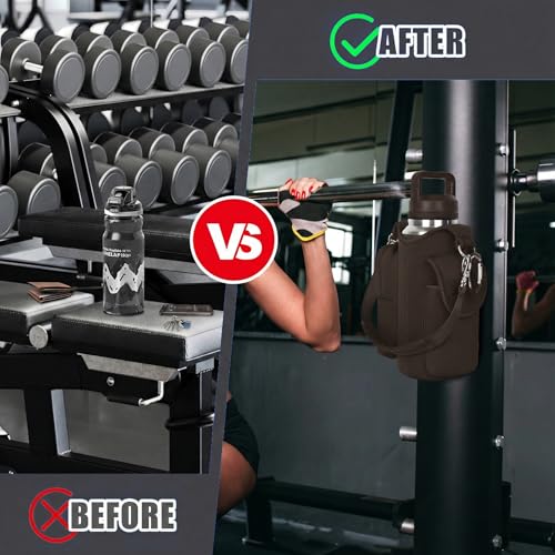 Image of icolor Magnetic Gym Bag Water Bottle Carrier Holder with Phone Pockets & Shoulder Strap,Gym Magnetic Bag 5 Built-in Magnets Gym Accessories Organizer Sling Bottle Bag Pouch Sleeve (Neoprene, Brown)