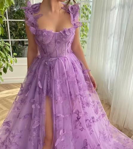 Tulle 3D Butterfly Dress Prom Dresses for Women Spaghetti Straps Sweetheart Formal Evening Party Gowns Tea Length3