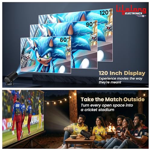 Image of Lifelong Electronics Built-in Live TV Smart Projector | With 125+ Channels (No Subscription Required) | Android, 1080P & 4K Ultra HD Support, 720P Native | For Room & Outdoors | All OTT Apps | WiFi /BT