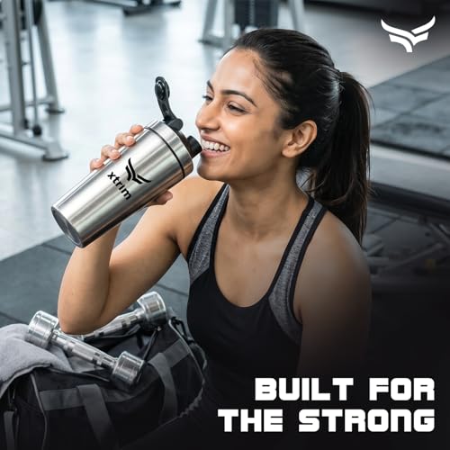 Image of Xtrim Stainless Steel Protein Shaker Bottle 750ml, 100% Leakproof Gym Shaker, Steel Tumbler with Measurement Markings, Pre & Post Workout Sipper, BPA-Free, Durable & Dishwasher Safe, Rust-Proof