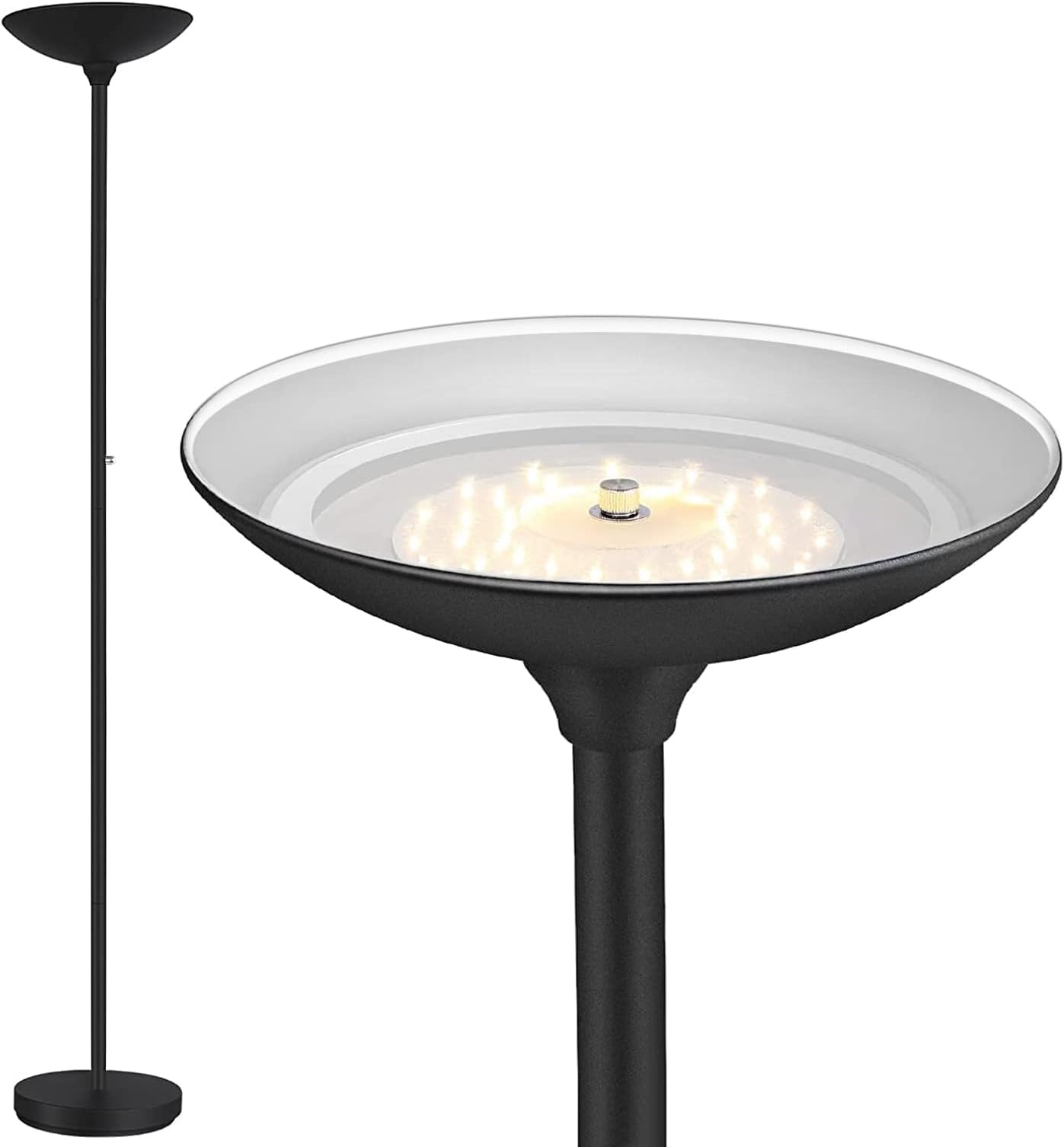 Torchiere Floor Lamp, 30W Super Bright LED Standing Lamp, Stepless Dimmable Pole Lamp with 3000K Lighting, Rotary Switch, 70 Inch Tall Metal Modern Floor Lamps for Living Room/Bedroom Black