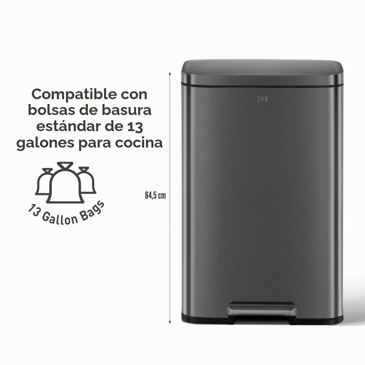 EKO Madison Cubo de Basura para Cocina 50 L con Pedal Negro Mate