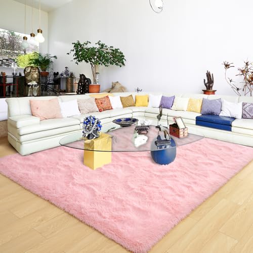 Image of Ultra Soft Pink Rugs for Bedroom 5x8 Feet, Fluffy Shag Area Rugs for Living Room, Large Comfy Furry Rug for Girls Kids Baby Room Decor, Non Slip Nursery Rug Modern Indoor Fuzzy Floor Carpet