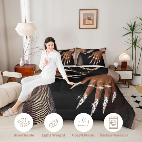 Image of Erosebridal African American Comforter Set Queen Size Black Woman Bedding Set for Women Girls Afro Magical Comforter Black Female Quilt Duvet for Teens Adult Melanin Bedroom Decor, 3 Piece