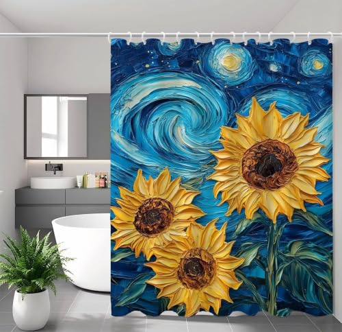 Rideau de douche bleu tournesol 200x220 cm en polyester imperméable