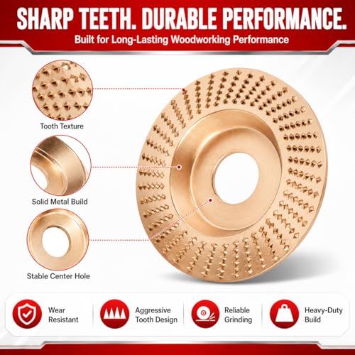 Image of Tungsten Carbide Wood Cutting Wheel Carving Disc Shaping Attachments Set for Shaping Sanding Grinding Blades Heavy Duty Angle Grinder Polishing Pad for 4 inch & 4-1 /2 inch Woodworking (Circular Type*3)