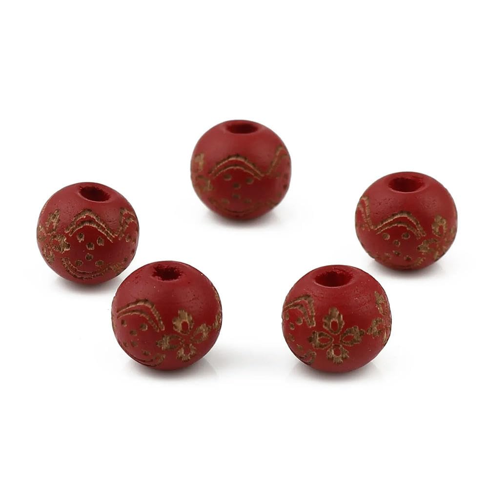 500 Uds. Cuentas espaciadoras Redondas de Madera con patrón de Flores, Cuentas de Madera Vintage para fabricación de Joyas, Pulseras de Cuentas DIY
