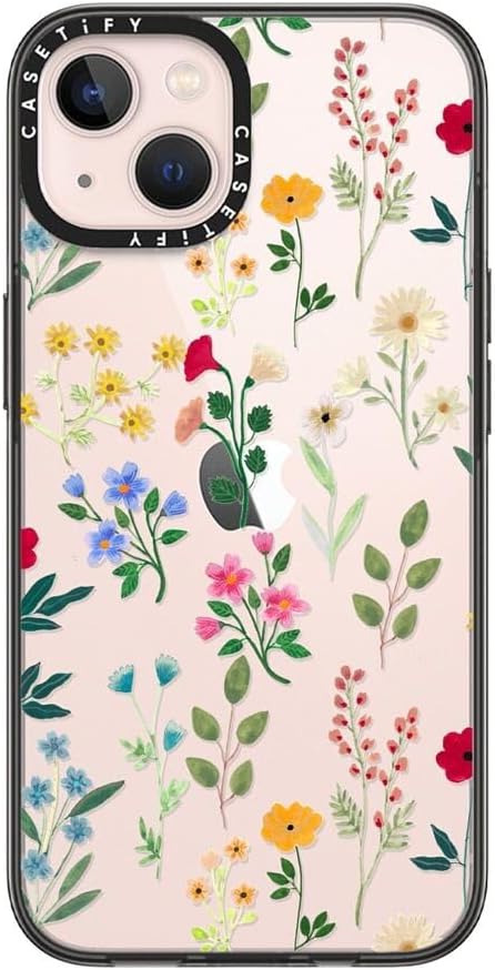 Casetify Compact iPhone 13 Case - Spring Botanicals 2 (Clear Black)