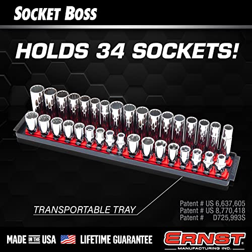 Image of Ernst Manufacturing 8463HV Socket Boss, Premium 2-Rail, 1 /2-Inch-Drive Socket Organizer, 18-Inch, High-Visibility