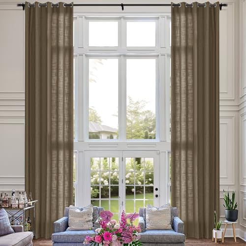 Fcosie Cocoa Creme Linen Grommet Curtain 132" x 100