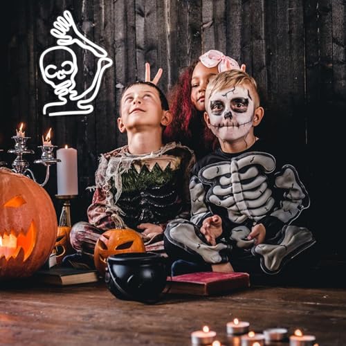 Image of Skeleton Skull Neon Sign White Halloween Waving Ghost Led Light Up Signs for Wall Window Decor Usb Fun Lamp Neon Light Signs for Bedroom Beer Bar Man Room Birthday Halloween Party Gifts