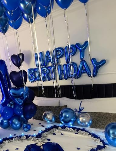 Image of Blue Happy Birthday Balloon Banner, 16 Inch Blue Happy Birthday Foil Balloons, Classic Letter Balloons Sign for Men and Boys, HBD Party Decorations, Photo Backdrop Supplies