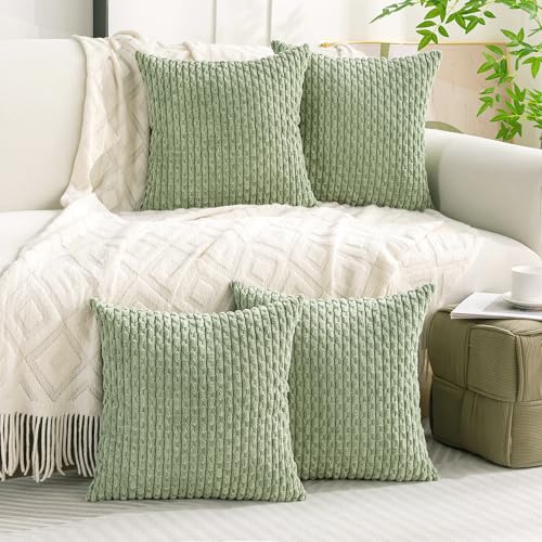 Set of 4 Sage Green Decorative Throw Pillow Covers 26x26 Inch Corduroy Pillow Covers for Bed Couch Sofa Living Room Soft Square Cushion Cases